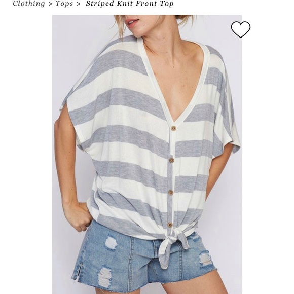 Fantastic Fawn Tops - White & grey striped tie shirt